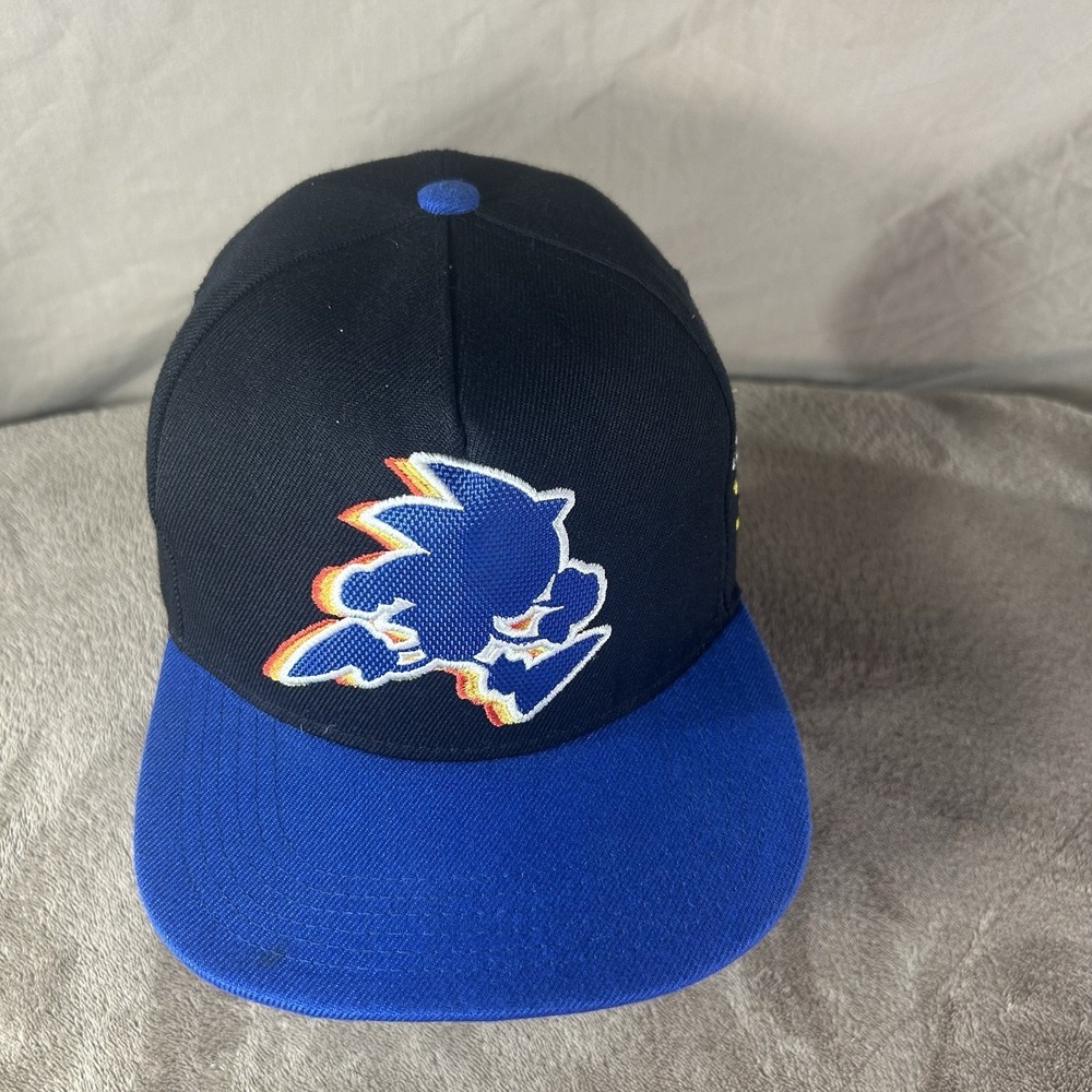 Sonic the Hedgehog Snapback Hat Pixel Ring Blue Black SEGA Cap Adjustable